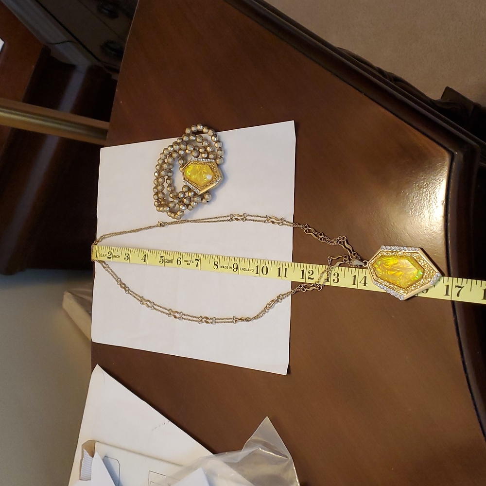 Gold Long Chain Pendant Necklace with matching bracelet, Fashion Jewelry